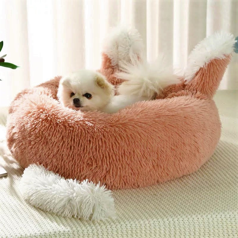 Plush Pet Bed with Ears and Tail for Small Dogs