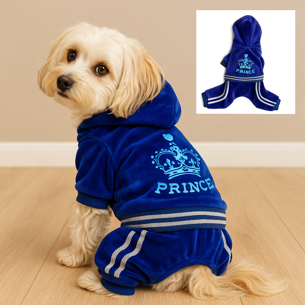 Prince Jumper - Royal Velour Dog Tracksuit with Crown Embroidery | CaninesCouture